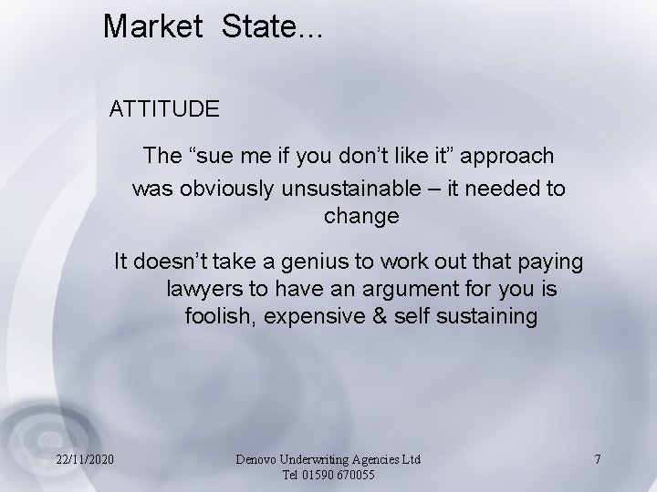 Market State. . . ATTITUDE The “sue me if you don’t like it” approach