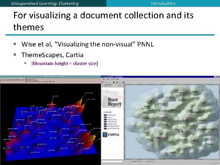 Unsupervised Learning: Clustering Introduction For visualizing a document collection and its themes § Wise