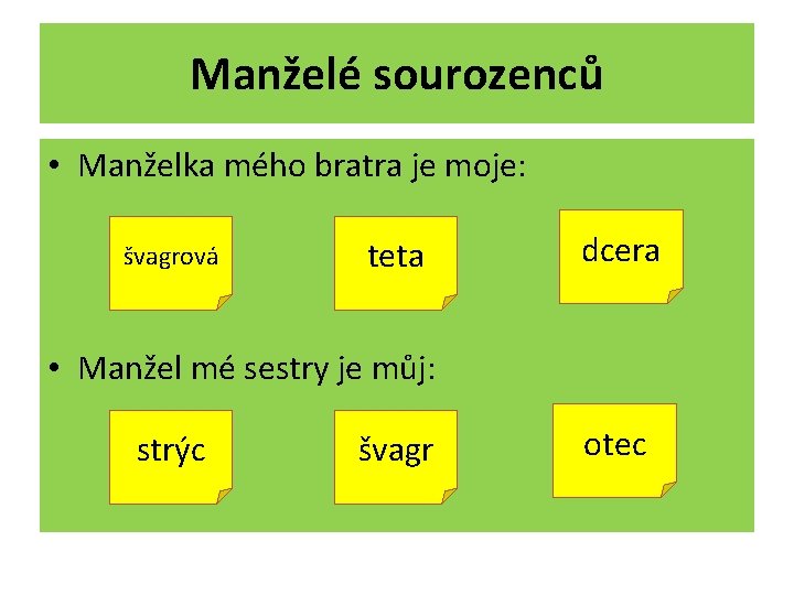 Manželé sourozenců • Manželka mého bratra je moje: švagrová teta dcera • Manžel mé