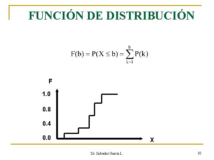 FUNCIÓN DE DISTRIBUCIÓN F 1. 0 0. 8 0. 4 0. 0 X Dr.