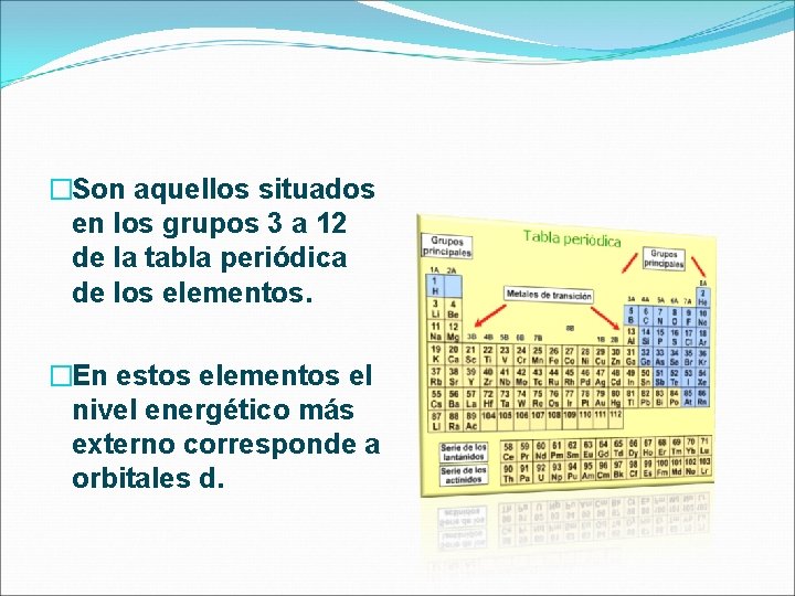 �Son aquellos situados en los grupos 3 a 12 de la tabla periódica de �Son aquellos situados en los grupos 3 a 12 de la tabla periódica de