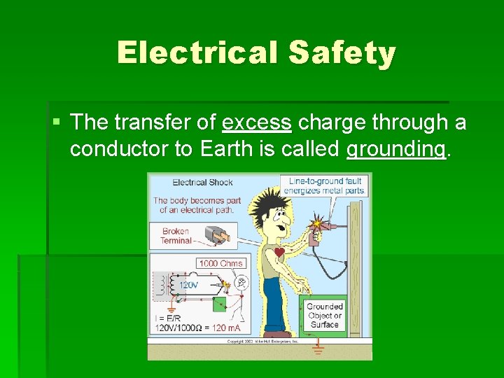 Electrical Safety § The transfer of excess charge through a conductor to Earth is