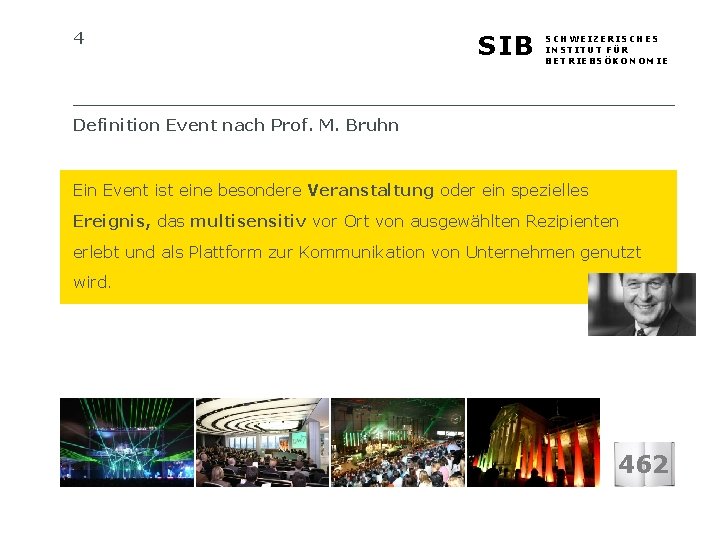 4 SIB SCHWEIZERISCHES INSTITUT FÜR BETRIEBSÖKONOMIE Definition Event nach Prof. M. Bruhn Ein Event