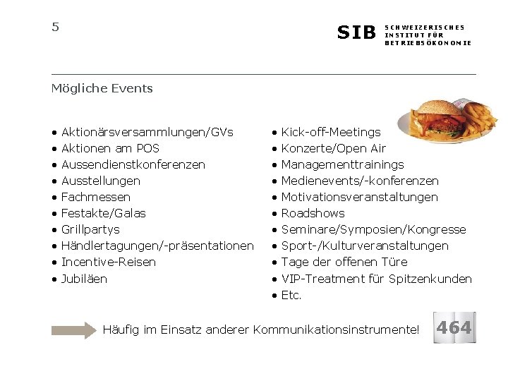 5 SIB SCHWEIZERISCHES INSTITUT FÜR BETRIEBSÖKONOMIE Mögliche Events • • • Aktionärsversammlungen/GVs Aktionen am