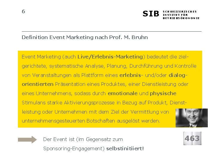 6 SIB SCHWEIZERISCHES INSTITUT FÜR BETRIEBSÖKONOMIE Definition Event Marketing nach Prof. M. Bruhn Event