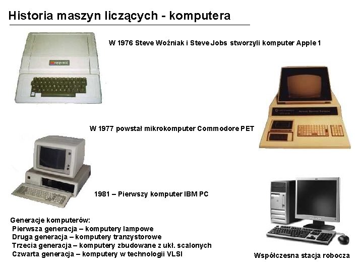 Historia maszyn liczących - komputera W 1976 Steve Woźniak i Steve Jobs stworzyli komputer