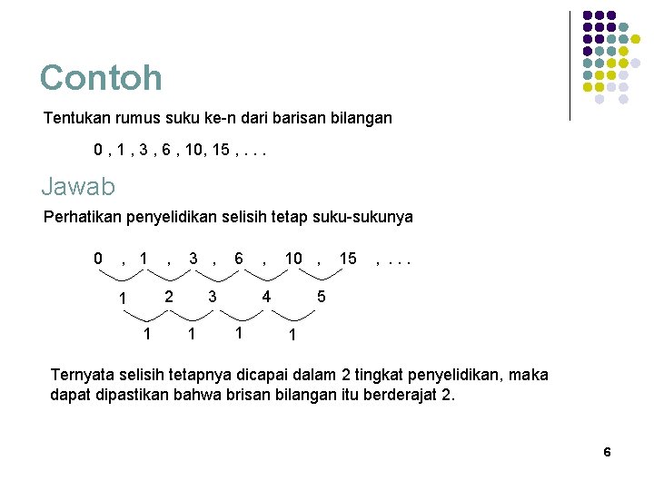 Contoh Tentukan rumus suku ke-n dari barisan bilangan 0 , 1 , 3 ,