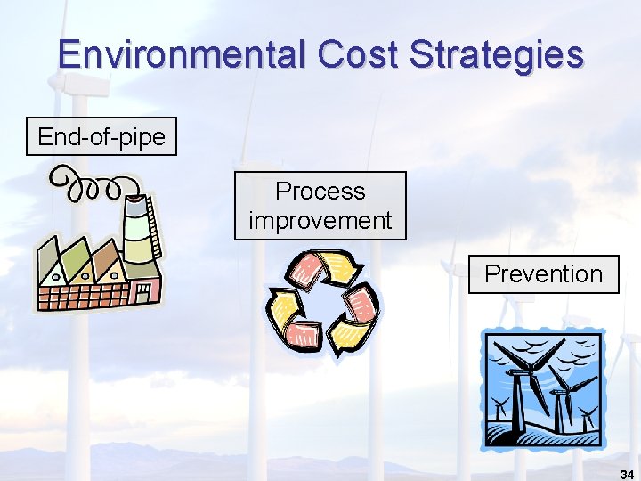 Environmental Cost Strategies End-of-pipe Process improvement Prevention 34 