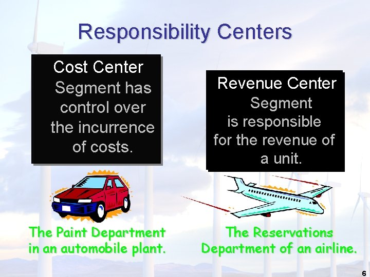 Responsibility Centers Cost Center Segment has control over the incurrence of costs. The Paint