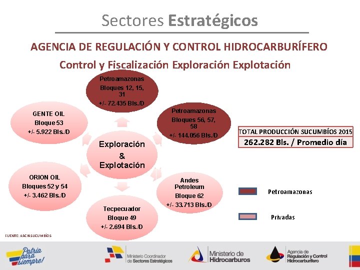 Sectores Estratégicos AGENCIA DE REGULACIÓN Y CONTROL HIDROCARBURÍFERO Control y Fiscalización Exploración Explotación Petroamazonas