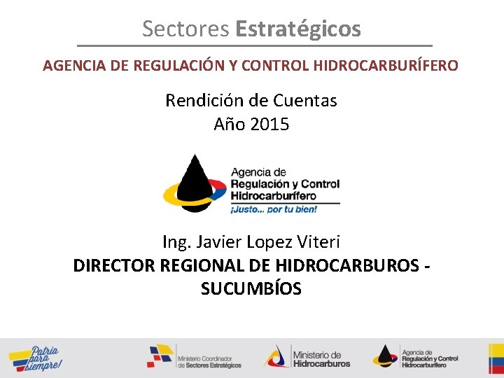 Sectores Estratégicos AGENCIA DE REGULACIÓN Y CONTROL HIDROCARBURÍFERO Rendición de Cuentas Año 2015 Ing.
