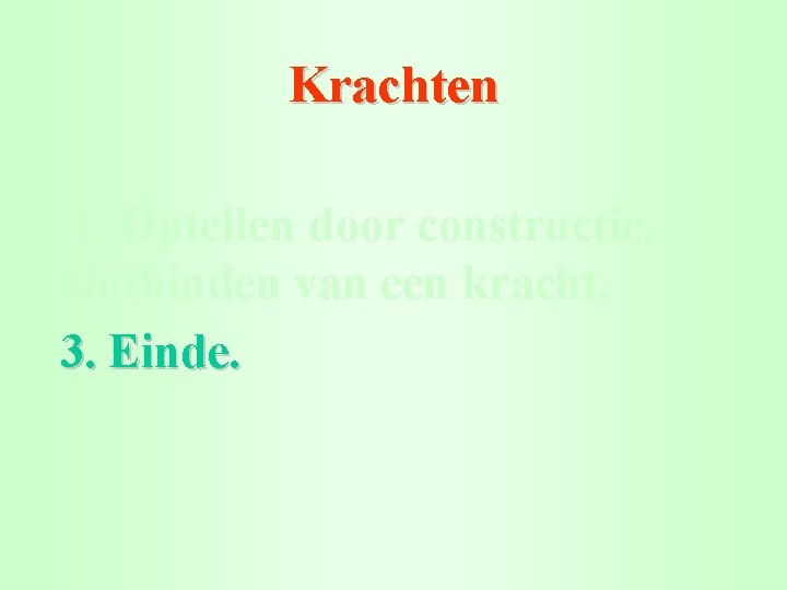 Krachten 1. Optellen door constructie. Ontbinden van een kracht. 3. Einde. 2. 