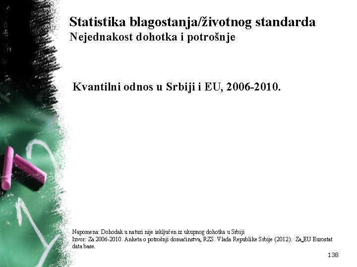 Statistika blagostanja/životnog standarda Nejednakost dohotka i potrošnje Kvantilni odnos u Srbiji i EU, 2006