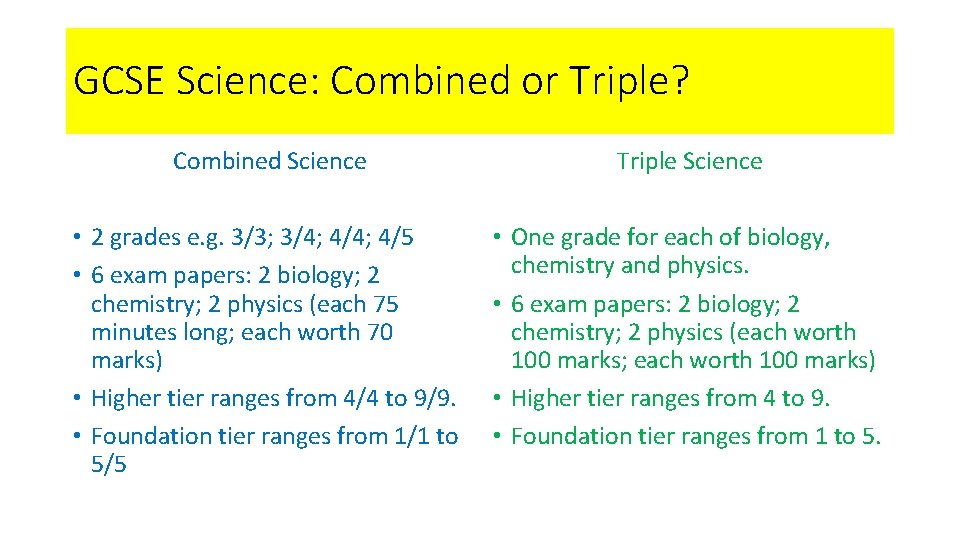 GCSE Science: Combined or Triple? Combined Science Triple Science • 2 grades e. g.