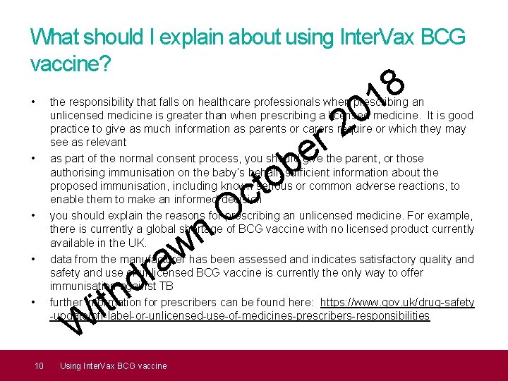 What should I explain about using Inter. Vax BCG vaccine? • • • 10