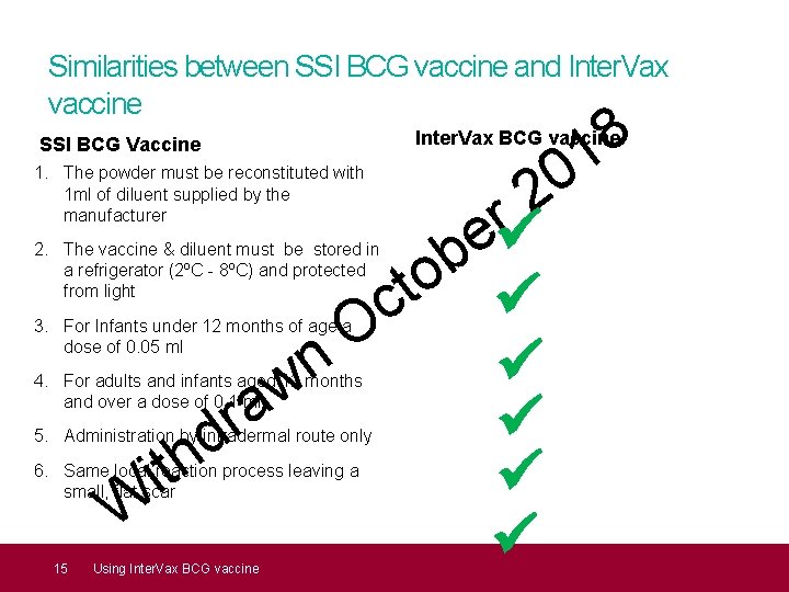 Similarities between SSI BCG vaccine and Inter. Vax vaccine SSI BCG Vaccine 0 2