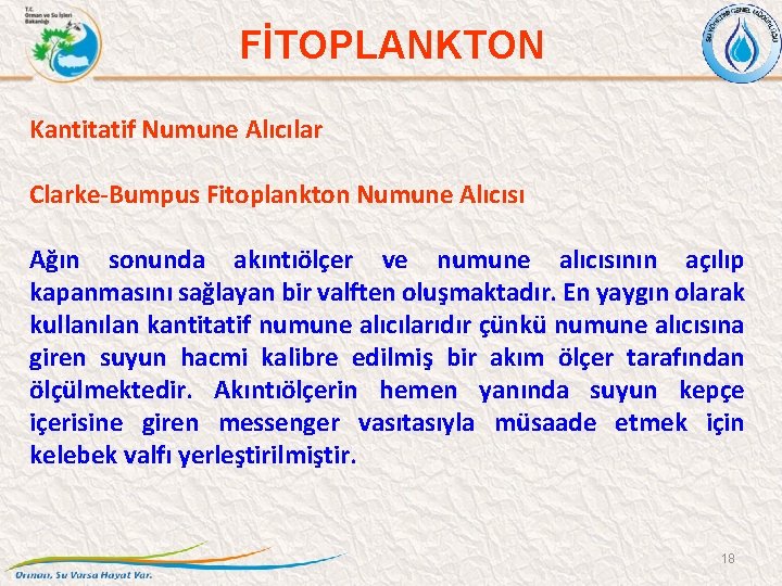 FİTOPLANKTON Kantitatif Numune Alıcılar Clarke-Bumpus Fitoplankton Numune Alıcısı Ağın sonunda akıntıölçer ve numune alıcısının