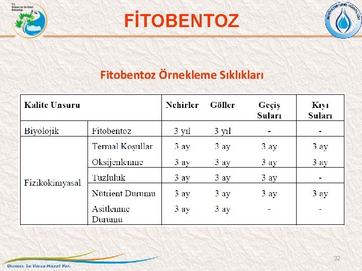 FİTOBENTOZ Fitobentoz Örnekleme Sıklıkları 32 