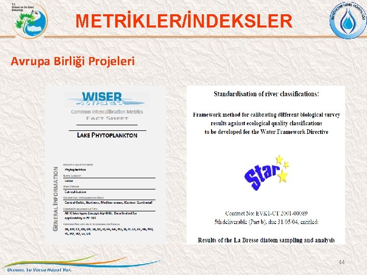 METRİKLER/İNDEKSLER Avrupa Birliği Projeleri 44 