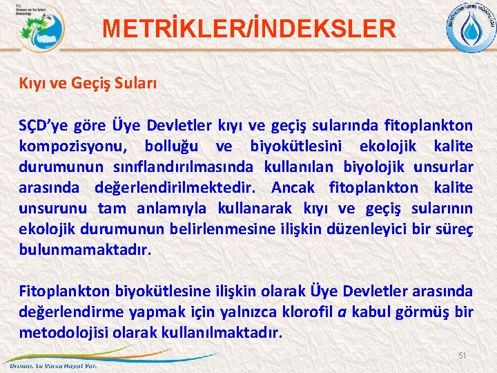 METRİKLER/İNDEKSLER Kıyı ve Geçiş Suları SÇD’ye göre Üye Devletler kıyı ve geçiş sularında fitoplankton