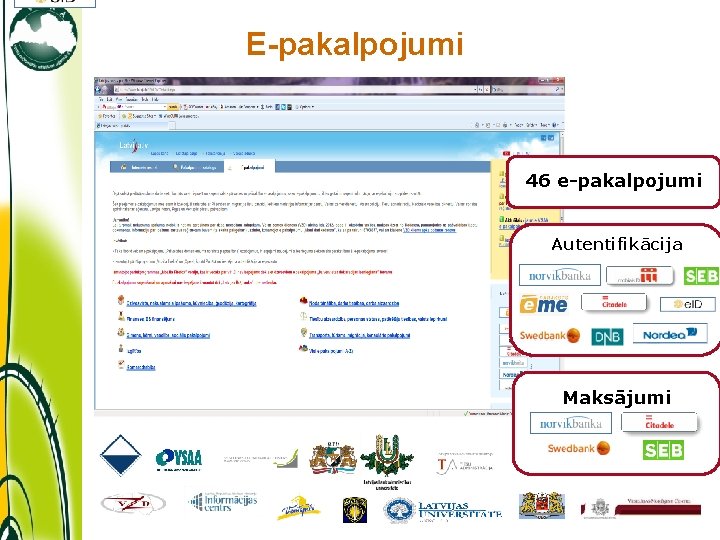 E-pakalpojumi 46 e-pakalpojumi Autentifikācija Maksājumi 