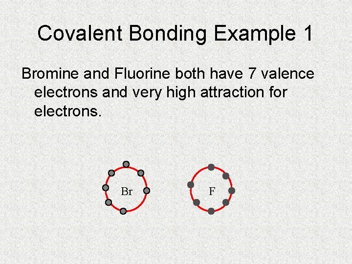Covalent Bonding Example 1 Bromine and Fluorine both have 7 valence electrons and very