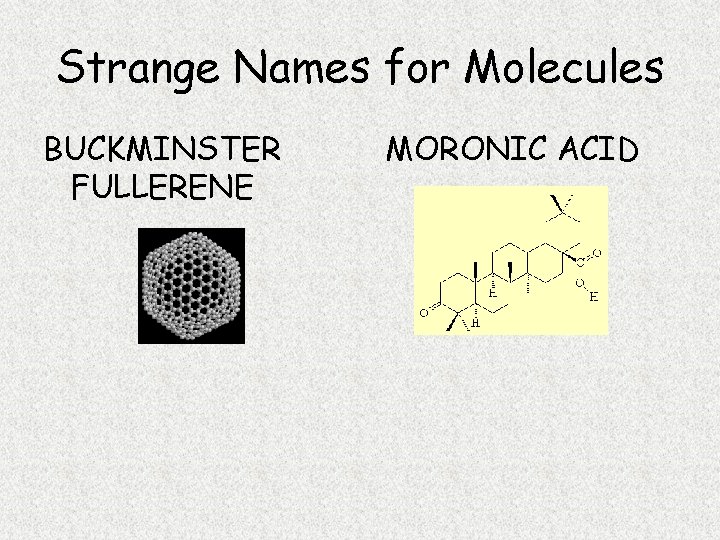 Strange Names for Molecules BUCKMINSTER FULLERENE MORONIC ACID 