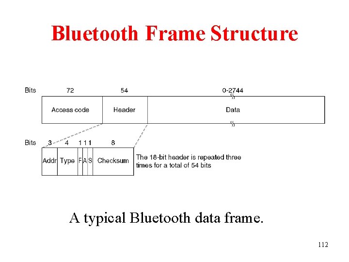 Bluetooth Frame Structure A typical Bluetooth data frame. 112 