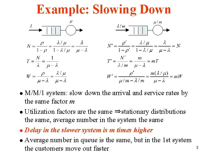 Example: Slowing Down M/M/1 system: slow down the arrival and service rates by the