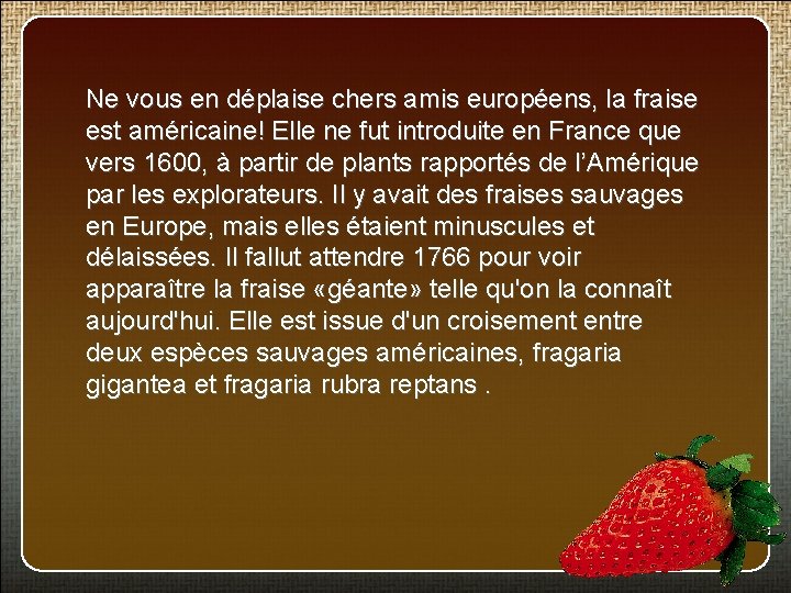 Ne vous en déplaise chers amis européens, la fraise est américaine! Elle ne fut