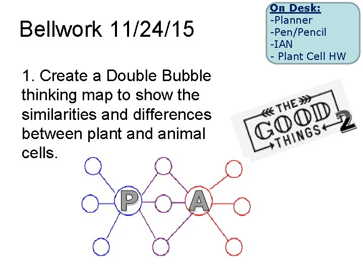 Bellwork 11/24/15 1. Create a Double Bubble thinking map to show the similarities and