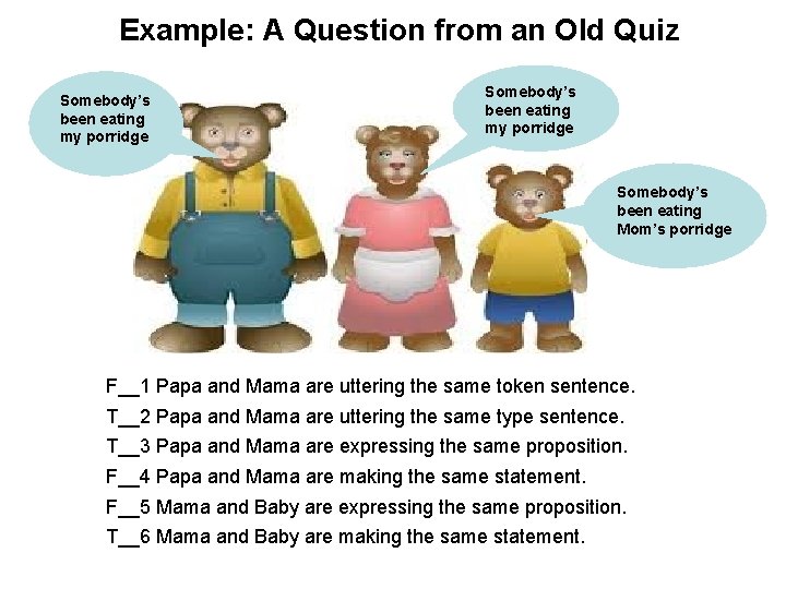 Example: A Question from an Old Quiz Somebody’s been eating my porridge Somebody’s been