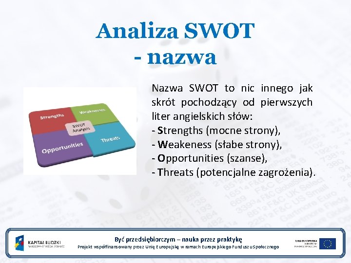 Analiza SWOT - nazwa Nazwa SWOT to nic innego jak skrót pochodzący od pierwszych