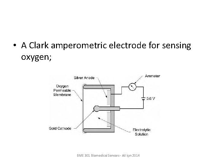  • A Clark amperometric electrode for sensing oxygen; BME 301 Biomedical Sensors -