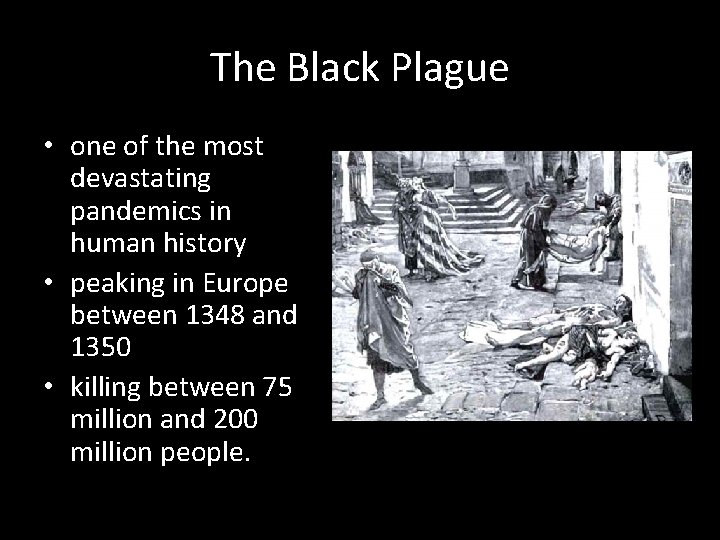 The Black Plague • one of the most devastating pandemics in human history •