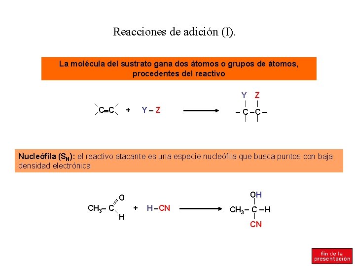Reacciones de adición (I). La molécula del sustrato gana dos átomos o grupos de