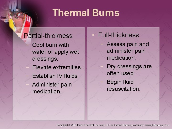 Thermal Burns • Partial-thickness − Cool burn with water or apply wet dressings. −
