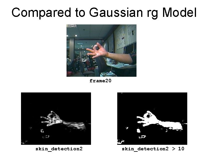 Compared to Gaussian rg Model frame 20 skin_detection 2 > 10 