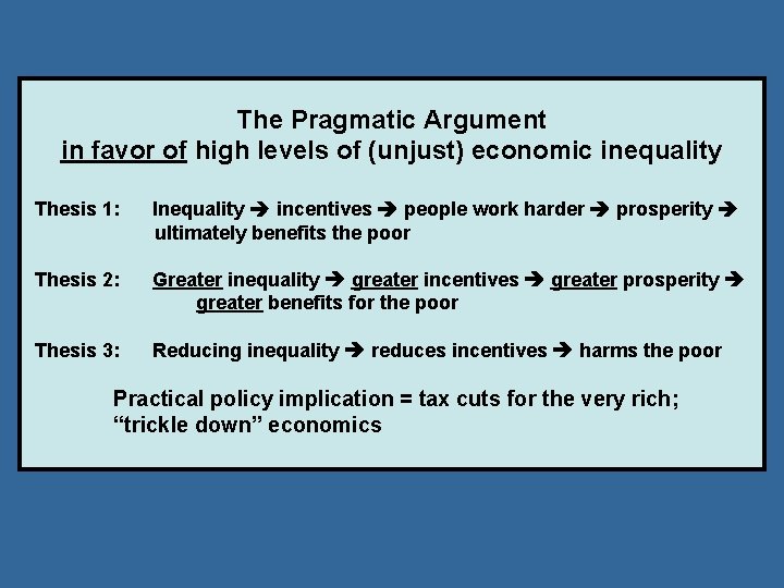 The Pragmatic Argument in favor of high levels of (unjust) economic inequality Thesis 1: