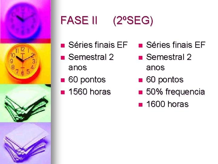 FASE II n n (2ºSEG) Séries finais EF Semestral 2 anos 60 pontos 1560