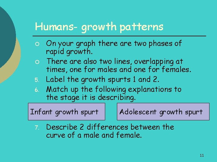 Humans- growth patterns ¡ ¡ 5. 6. On your graph there are two phases