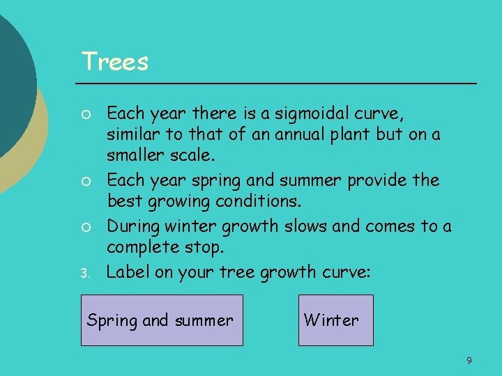 Trees ¡ ¡ ¡ 3. Each year there is a sigmoidal curve, similar to