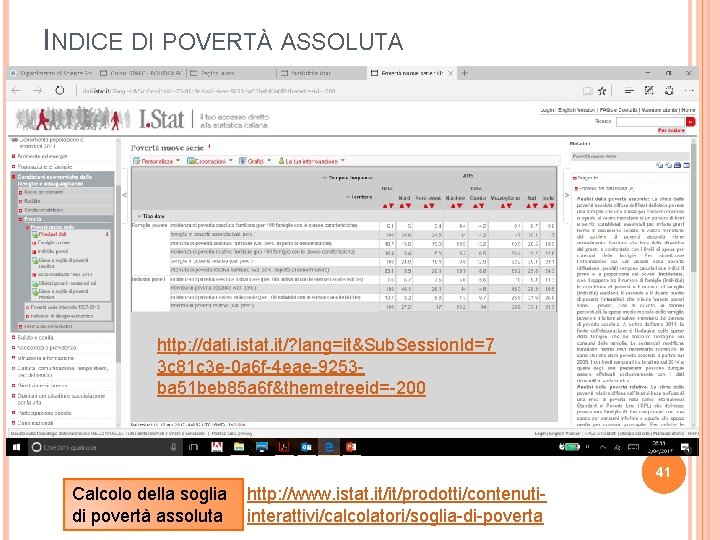 INDICE DI POVERTÀ ASSOLUTA http: //dati. istat. it/? lang=it&Sub. Session. Id=7 3 c 81