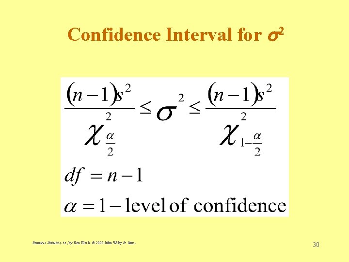 Confidence Interval for 2 Business Statistics, 4 e, by Ken Black. © 2003 John