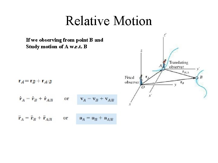 Relative Motion If we observing from point B and Study motion of A w.