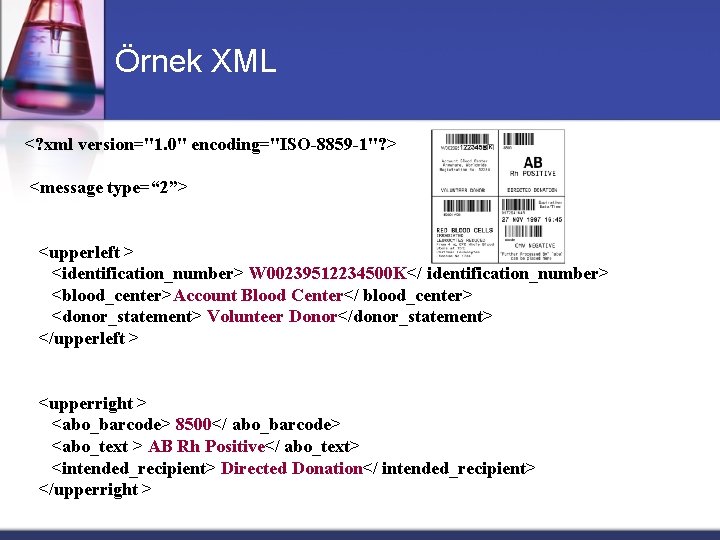 Örnek XML <? xml version="1. 0" encoding="ISO-8859 -1"? > <message type=“ 2”> <upperleft >