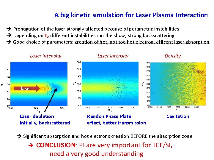A big kinetic simulation for Laser Plasma Interaction Propagation of the laser strongly affected