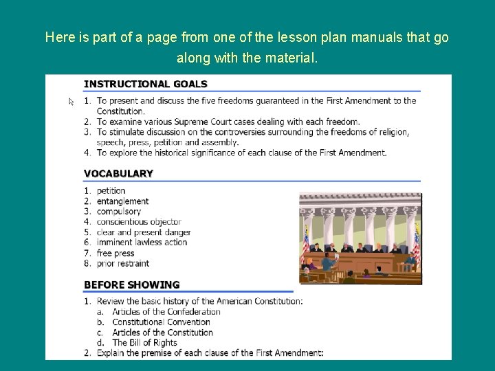 Here is part of a page from one of the lesson plan manuals that