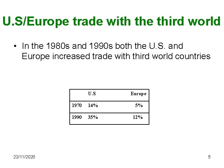 U. S/Europe trade with the third world • In the 1980 s and 1990