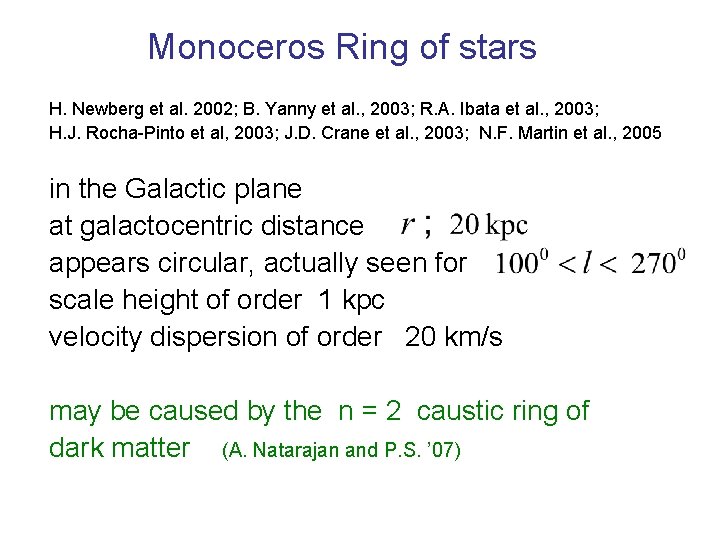 Monoceros Ring of stars H. Newberg et al. 2002; B. Yanny et al. ,